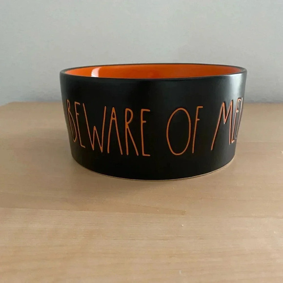 Rae Dunn BEWARE OF ME! Bowl Halloween Black Orange Pet Dog Bowl *New 6" x 2.75 - Picture 4 of 6